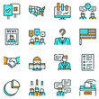 Election color linear vector icons set.