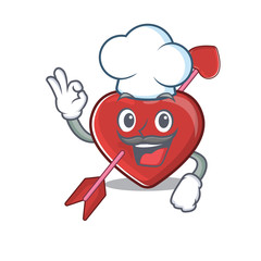 Wall Mural - Heart and arrow cartoon character working as a chef and wearing white hat