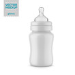 White glossy plastic baby bottle vector mockup.