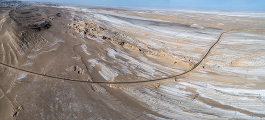 Wall Mural - aerial view of desert road in northwest of China