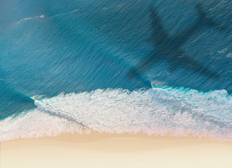 Wall Mural - Airplane shadow over the beach