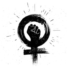 Vector Illustration Women Resist Symbol. Raised Fist Icon. Female Gender And  Feminism Logo Design.