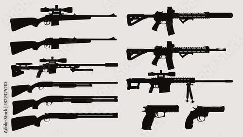 Cuadros en Lienzo weapon silhouette side view set
