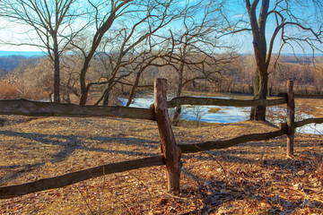 old fence at rustic area in the spring season