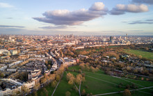 London Skyline. Aerial Drone Photo From Primrose Hill In North London Looking South With Many Key Landmarks In View.