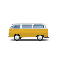 Yellow Retro Bus On A White Background Illustration.