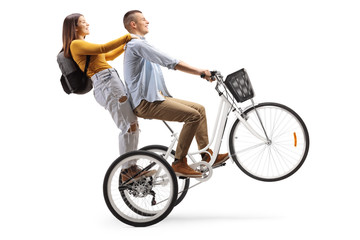 Sticker - Young man riding a female student on a tricycle