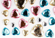 Hearts. Decorative stickers on bright background.