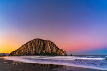 Sunset At Beach With Rock, Mountain, Sunrise