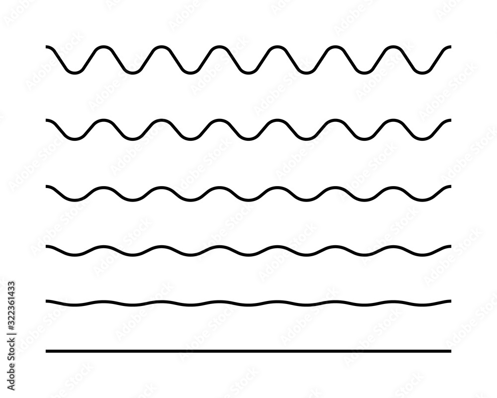 Zigzag seamless wave lines set. Wavy wiggly black horizontal line with edge. Frame underlines stroke. Vector illustration isolated on white - obrazy, fototapety, plakaty 