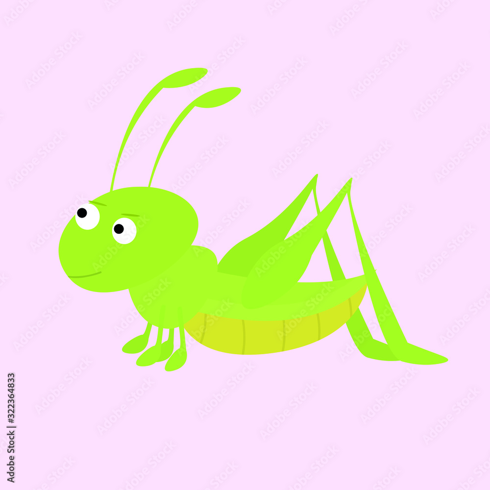 Kawaii, funny character, green insect, icon, grasshopper, cute cartoon ...