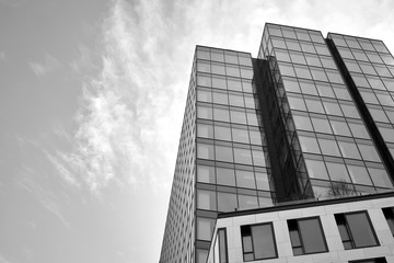 Abstract modern architecture with high contrast black and white tone. Architecture of geometry at glass window - monochrome.