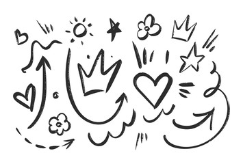 Wall Mural - vector illustration: hand drawn black sketch elements set on white background.