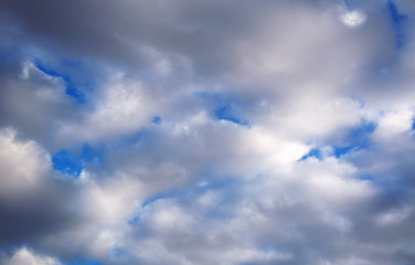 Blue sky background with white fluffy clouds weather in Egypt