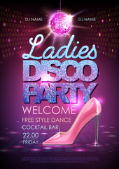 Wall Mural - disco ball background. disco ladies party poster. womens day party
