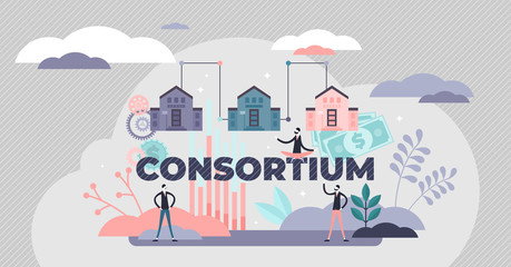 Consortium partnership strategy, flat tiny persons vector illustration