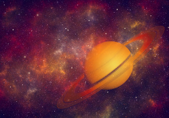 Wall Mural - planet saturn in night sky with nebula and stars
