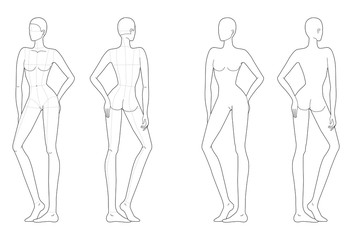 Wall Mural - Fashion template of women in standing poses. 