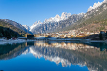 The View Of Auronzo And The Frozen Lake Santa Katerina, Dolomites, Italy
