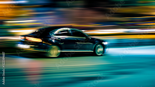 Cuadros en Lienzo motion car on a black background