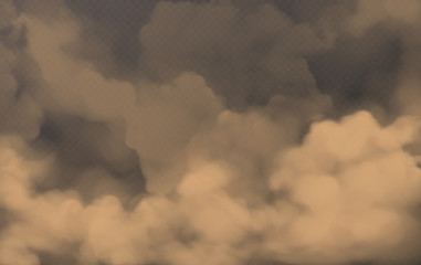 Wall Mural - brown dust clouds of flying sand and soil. grunge texture of dirty smog or sandstorm isolated on tra