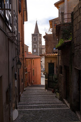 Wall Mural - Palestrina, view of the old town with the cathedral tower