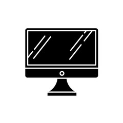 Poster - Desktop computer monitor black glyph icon. Regular personal computer. Display, screen. Electronic gadget. Digital device. Technology. Silhouette symbol on white space. Vector isolated illustration