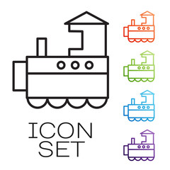 Canvas Print - Black line Toy train icon isolated on white background. Set icons colorful. Vector Illustration