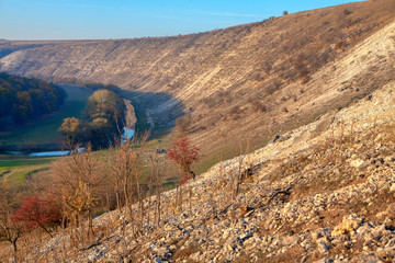 panoramic view from the hill of river on the valley