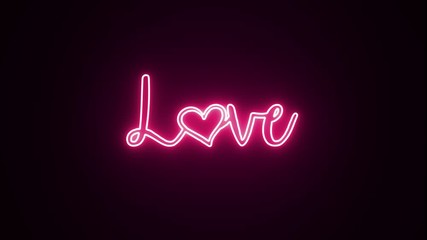Poster - Neon sign that says the word Love in bright white color on pink background, showing the flickering effect of the light and the light turning on off can also be looped. Concept for Valentines Day