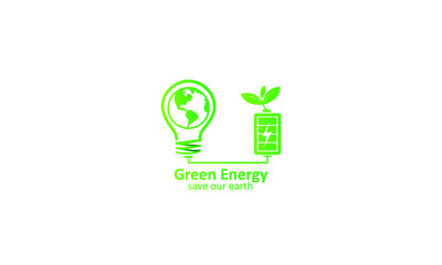 Wall Mural - Creative Green energy eco nature power plug design with light bulb, battery and earth concept, vector logo template illustration