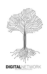 Poster - Tree with from digital line connect dot circuit board style. Background concept for digital transformation.