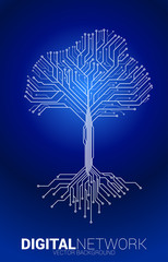 Poster - Tree from digital line connect dot circuit board style. Background concept for digital transformation.