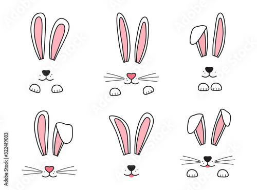 Cuadros en Lienzo Easter bunny hand drawn, face of rabbits