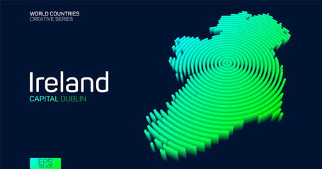 Poster - Isometric map of Ireland with neon circle lines