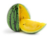Leinwandbild Motiv Sliced yellow watermelon isolated on a white background. Saved paths for cutting with and without shadow