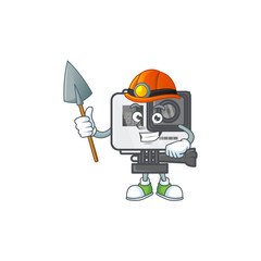 Wall Mural - Cool clever Miner action camera cartoon character design