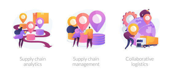 Poster - Logistics operations control, delivery service administration. Supply chain analytics, supply chain management, collaborative logistics metaphors. Vector isolated concept metaphor illustrations.