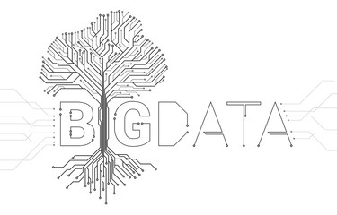 Poster - Big Data Tree from digital line connect dot circuit board style. Background concept for digital data transformation.