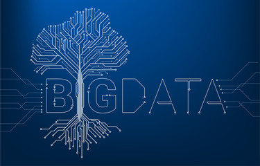 Poster - Big Data Tree from digital line connect dot circuit board style. Background concept for digital data transformation.