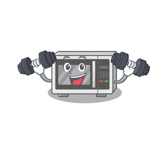 Sticker - Sporty Fitness exercise microwave mascot design using barbells