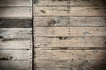 Wall Mural - old wood barn dark wall texture background, timber plank wooden pallet weathered with nail tack