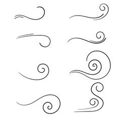 Wall Mural - hand drawn wind doodle blow, gust design isolated on white background