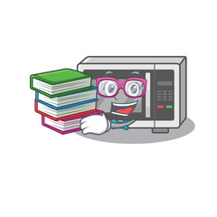 Sticker - mascot cartoon of microwave studying with book