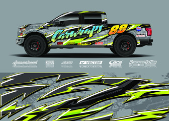 Truck wrap design vector kit. Modern sport graphics. Abstract stripe racing and grunge background for wrap all vehicle, race car, rally, adventure vehicle and car livery.