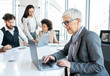 © Sanja - A mature business lady sitting at the table with a laptop in the conference room.