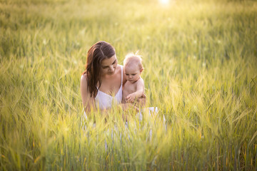 mother and daughter in the field