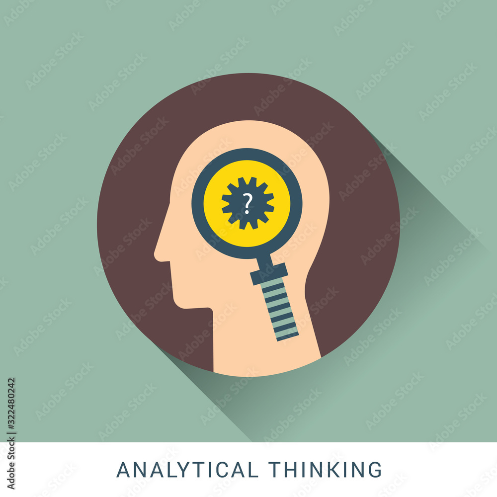 Analytical thinking icon concept with magnifying glass and question ...