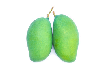 two green mango isolated on white background with clipping path