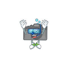 Sticker - A mascot icon of digital camera wearing Diving glasses